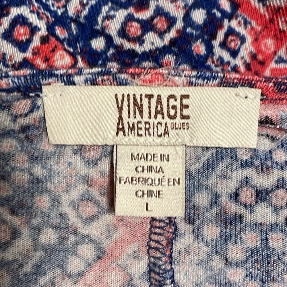 Vintage America Boho Peek-a-Boo Bell Sleeve V-Neck Blouse Red & Blue Size‎ Large - Picture 7 of 8